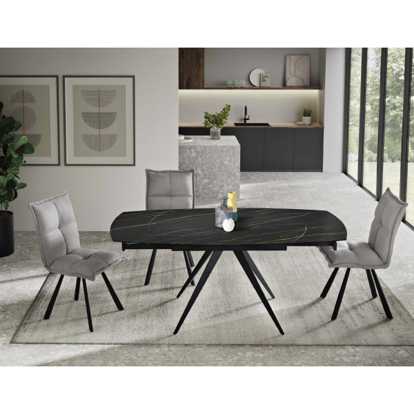 Ausziehbarer Tisch 180 cm mit Platte aus Feinsteinzeug in Marmoroptik ACHILLE weiß