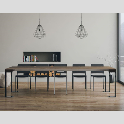 Tavolo consolle allungabile TECNO EVOLUTION piano noce telaio antracite 