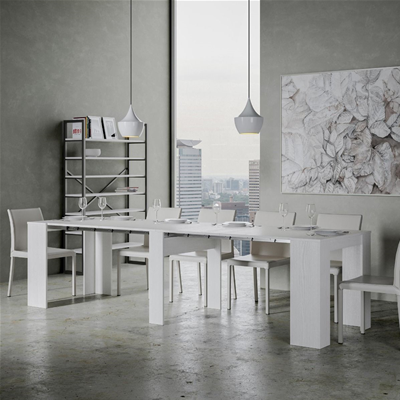 Tavolo Consolle Allungabile VENUS allungabile fino a 296 cm BIANCO FRASSINO allunghe interne