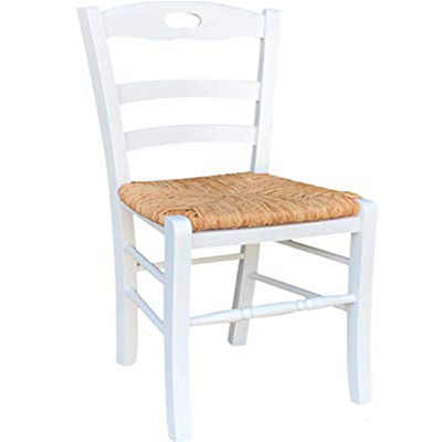 Chaise de cuisine avec assise en paille LOIRE Laqué Blanc SET 2 PCS