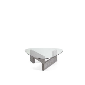 Tavolino da caffè piano in vetro base legno CASTORE Cemento
