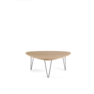 Table basse NICO, plateau en bois de chêne bien formé et pieds en métal