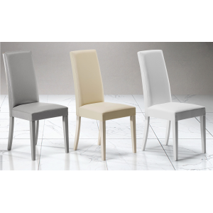 Ecoleather Stuhl mit lackierten Holzbeinen CLAUDIA Beige 2er Set