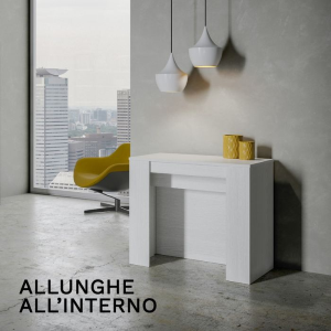 Tavolo Consolle Allungabile VENUS allungabile fino a 296 cm BIANCO FRASSINO allunghe interne