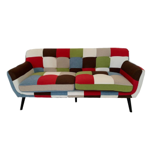 Sofá de 3 plazas en tejido patchwork con patas de madera maciza asiento tapizado