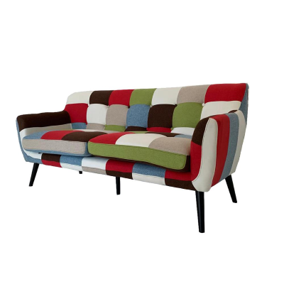 Divano a 3 posti in tessuto patchwork 175 cm con gambe nere seduta imbottita