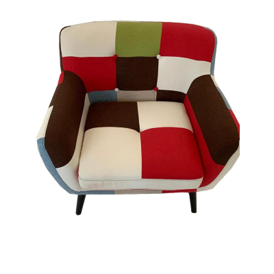 Fauteuil en tissu patchwork 84 cm avec pieds en bois massif assise rembourrée