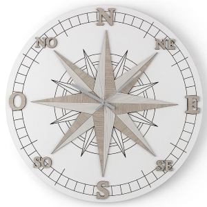 Runde Wanduhr aus Schichtholz D30 cm Windrose BRC