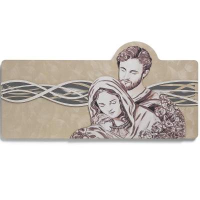 Quadro 59x119 cm Sacra Famiglia legno laminato figura stampata oro
