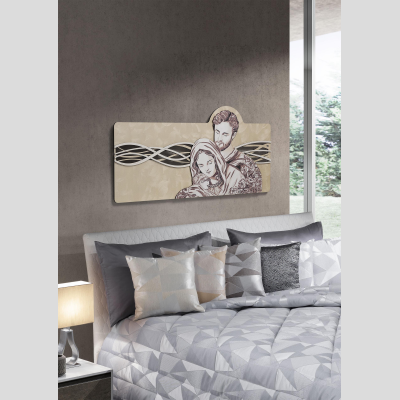 Quadro 59x119 cm Sacra Famiglia legno laminato figura stampata oro