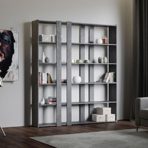 Bookcase 178x204h cm in Cemento wood with 6 shelves - KATO A