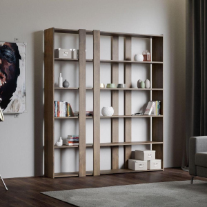 Bookcase 178x204h cm in walnut wood with 6 shelves - KATO A
