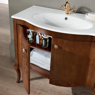 MARTINA classic style bathroom cabinet with two doors and walnut washbasin