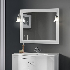 Badezimmerspiegel mit Rahmen und zwei Wandleuchten im klassischen Stil MARTINA weiß