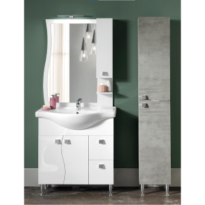 Meuble de salle de bain avec pieds 85 cm en mélaminé Blanc Brillant - Onda