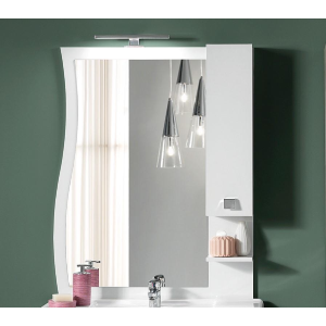 Badezimmerspiegel mit Hängeschrank und ONDA 100 glänzend weißer LED-Lampe