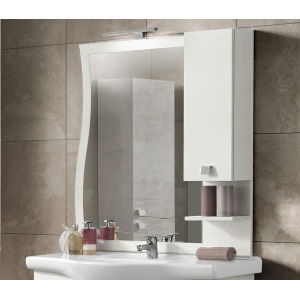 Bathroom mirror with wall unit and ONDA 100 white elm LED lamp