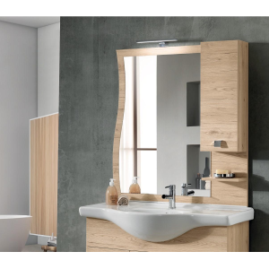 Espejo de baño con mueble de pared y lámpara LED ONDA 100 Roble Natural