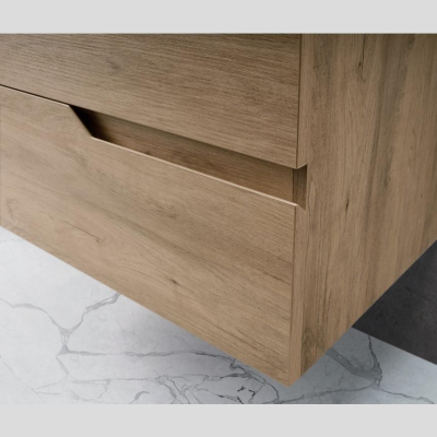 BORA Bathroom cabinet suspended base 100 modern 2 drawers with sink, OAK NODI