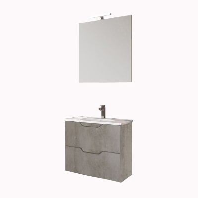 Modern suspended bathroom cabinet with washbasin 62 cm to 2 drawers,light cement 