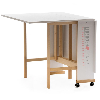 Mesa plegable de madera de formica con ruedas 140x90 GIORGIA Blanco