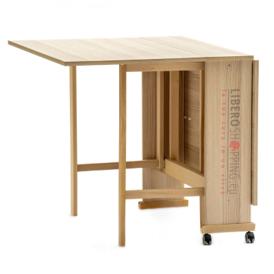 Mesa plegable de madera de formica con ruedas 140x90 GIORGIA Roble