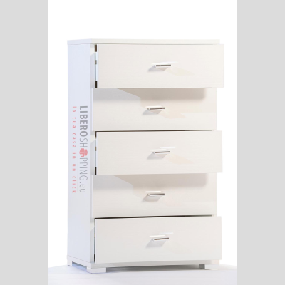 Cassettiera 5 cassetti in legno 53x91h cm Bianco Frassino