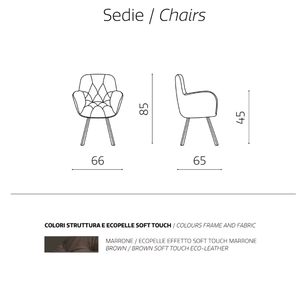 Chaise de salon en éco-cuir marron avec pieds en métal CELIA Set 2 pièces