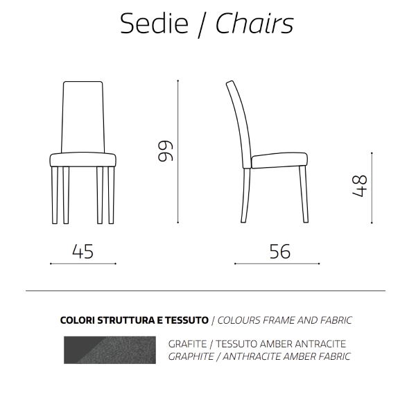 Sedia in tessuto Antracite con gambe in legno DENVER 2 sedie