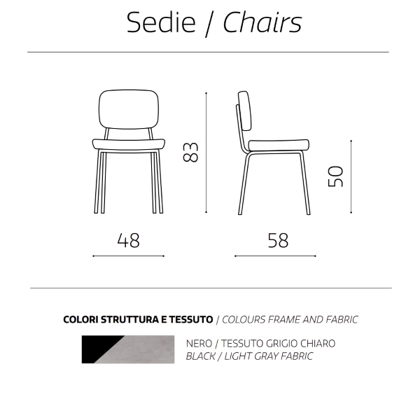 Sedia metallo seduta tessuto Grigio Chiaro - TULLIA 2 sedie