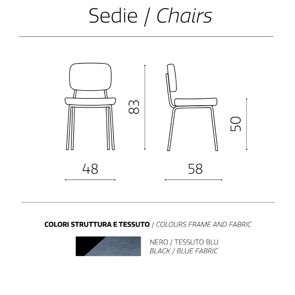 Sedia metallo seduta tessuto Blu - TULLIA 2 sedie