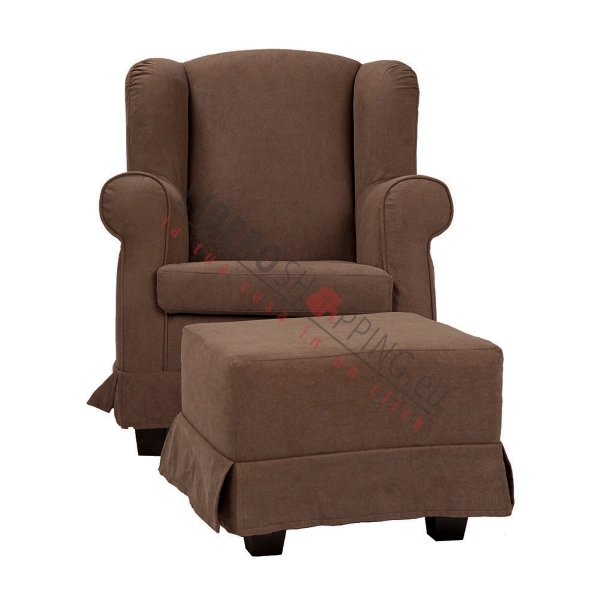 Armchair upholstered in removable fabric BERGERE BROWN with pouf
