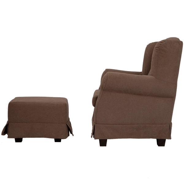 Armchair upholstered in removable fabric BERGERE BROWN with pouf