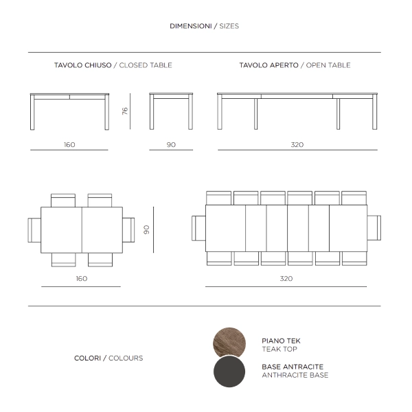 Mesa extensible de madera FABIO Tek 12 plazas hasta 320 cm