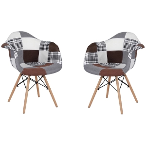 Poltrona sedia in tessuto patchwork marrone imbottita EMILY SET 2 PEZZI