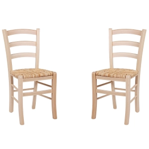 Natural beech wood chairs with rice straw seat - VENEZIA SET OF 2