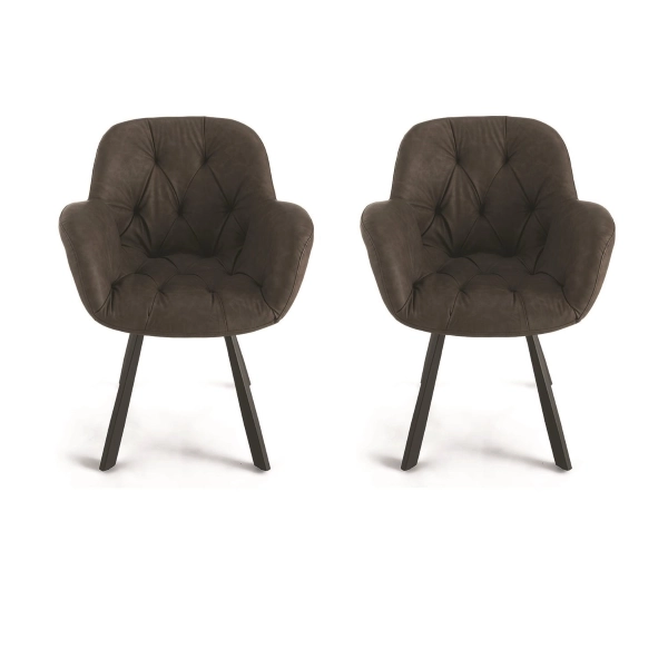 Chaise de salon en éco-cuir marron avec pieds en métal CELIA Set 2 pièces