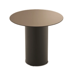 Runder Couchtisch WAYLON 45 mit schwarzem Metallgestell und bronzefarbener Glasplatte