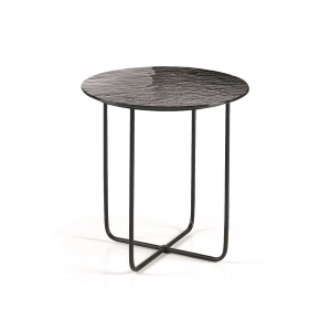 Runder Couchtisch mit Platte aus gehärtetem Glas in geräucherter Hammerschlag-Optik JON 45