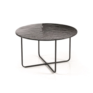 Runder Couchtisch mit Platte aus gehärtetem Glas in geräucherter Hammerschlag-Optik JON 60