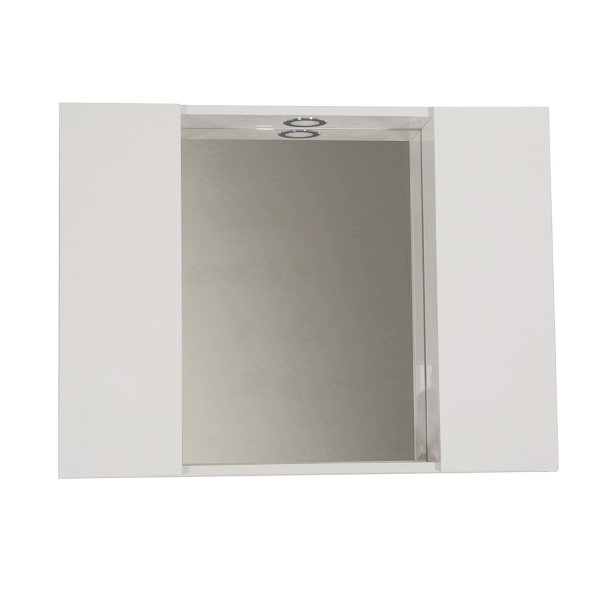 Espejo de baño de madera de 2 puertas 81 cm con foco LED blanco brillo
