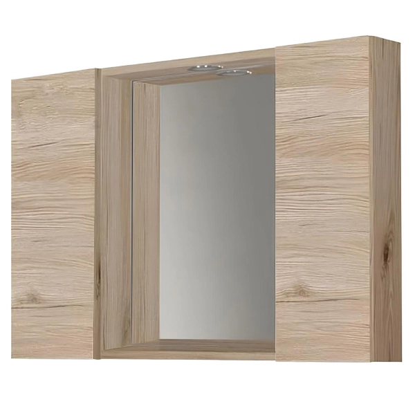 Specchiera bagno in legno 81 cm a 2 ante con faretto LED Quercia Naturale