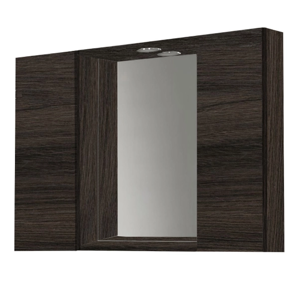 Espejo de baño de madera de 2 puertas 81 cm con foco LED de olmo café
