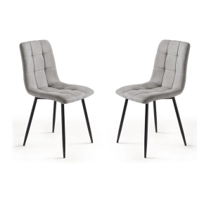 Esszimmerstuhl aus Hellgrau Stoff mit schwarzen Metallbeinen - KATERINE 2 Stühle