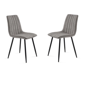 Esszimmerstuhl aus Hellgrau Stoff mit schwarzen Metallbeinen - KOLE 2 Stühle