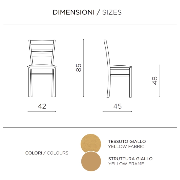 Chaise rembourrée en tissu jaune et structure en bois HOLLY 2 chaises