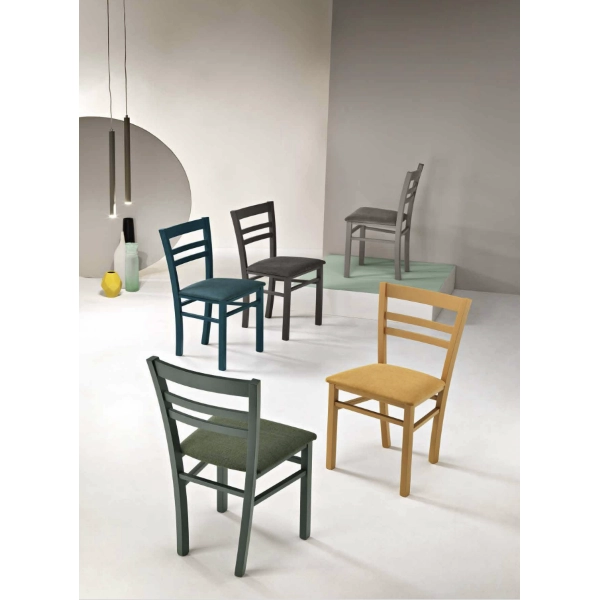Chaise rembourrée en tissu jaune et structure en bois HOLLY 2 chaises