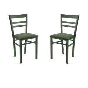 Gepolsterter Stuhl aus grünem Stoff und Holzstruktur HOLLY 2 Stühle