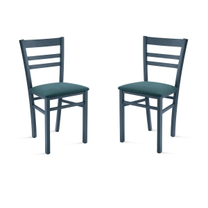 Gepolsterter Stuhl aus blauem Stoff und Holzstruktur HOLLY 2 Stühle