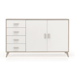 Buffet 2 portes et 4 tiroirs 158 cm en mélaminé Frêne Blanc - ARIEL